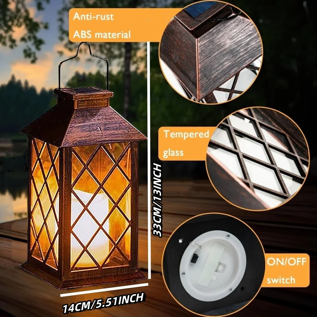 1PC Solar Lantern Outdoor, Decorative Candle Lamp with Auto On/Off, Waterproof Solar Powered for Garden/Patio/Yard Decor