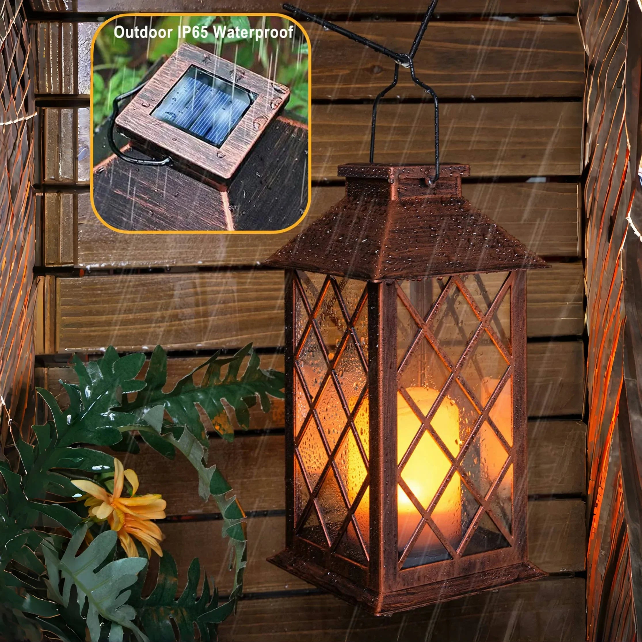 1PC Solar Lantern Outdoor, Decorative Candle Lamp with Auto On/Off, Waterproof Solar Powered for Garden/Patio/Yard Decor