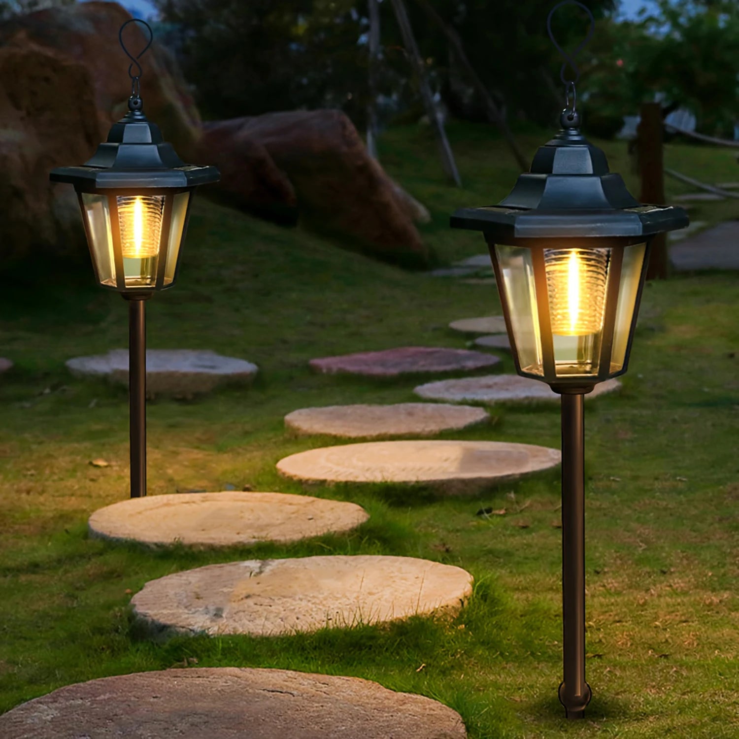 1PC Solar Lantern Outdoor, Decorative Candle Lamp with Auto On/Off, Waterproof Solar Powered for Garden/Patio/Yard Decor