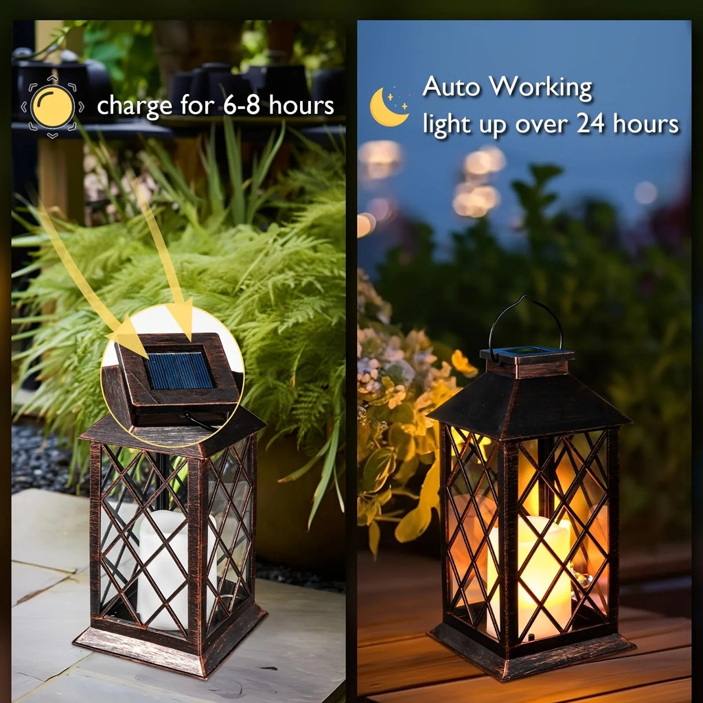 1PC Solar Lantern Outdoor, Decorative Candle Lamp with Auto On/Off, Waterproof Solar Powered for Garden/Patio/Yard Decor