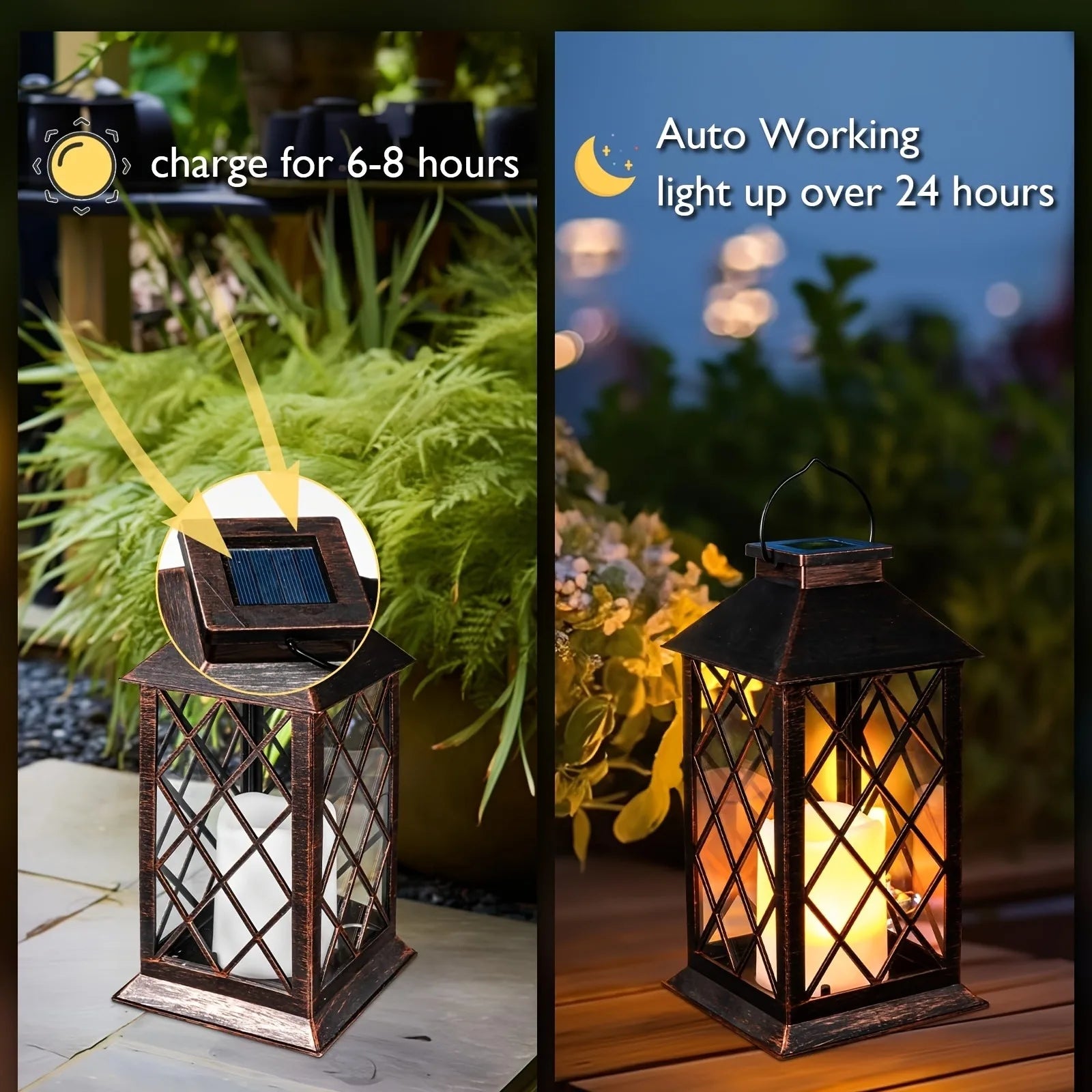 1PC Solar Lantern Outdoor, Decorative Candle Lamp with Auto On/Off, Waterproof Solar Powered for Garden/Patio/Yard Decor